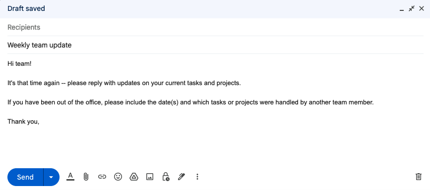 Message for a template in Gmail