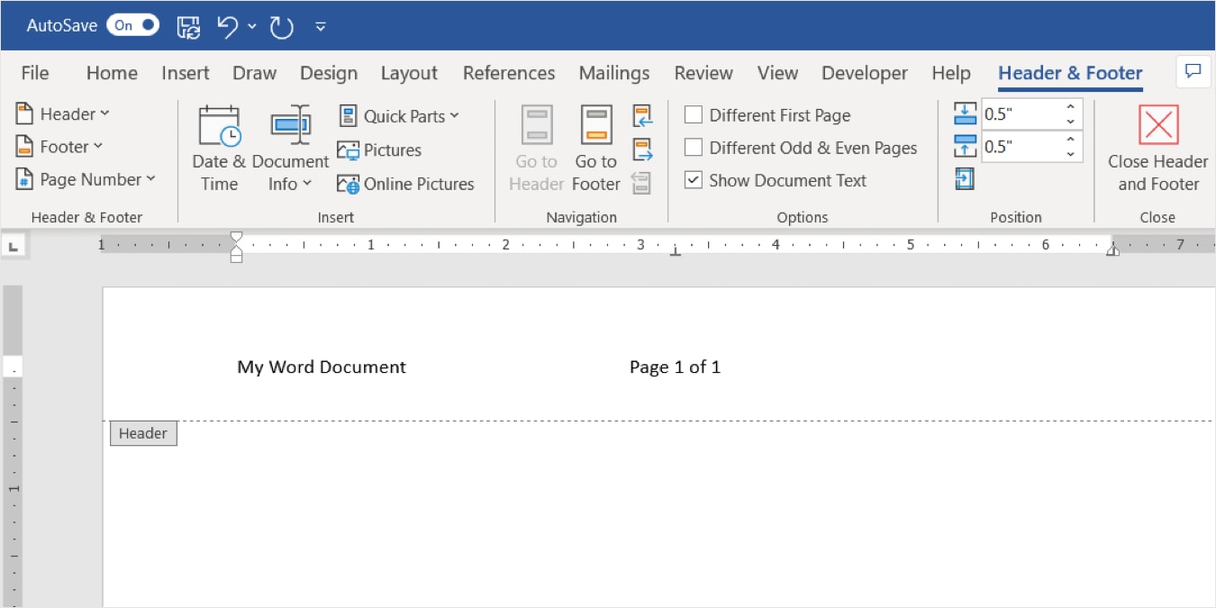 Microsoft Word document header