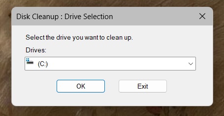 Disk Cleanup drive selection view.
