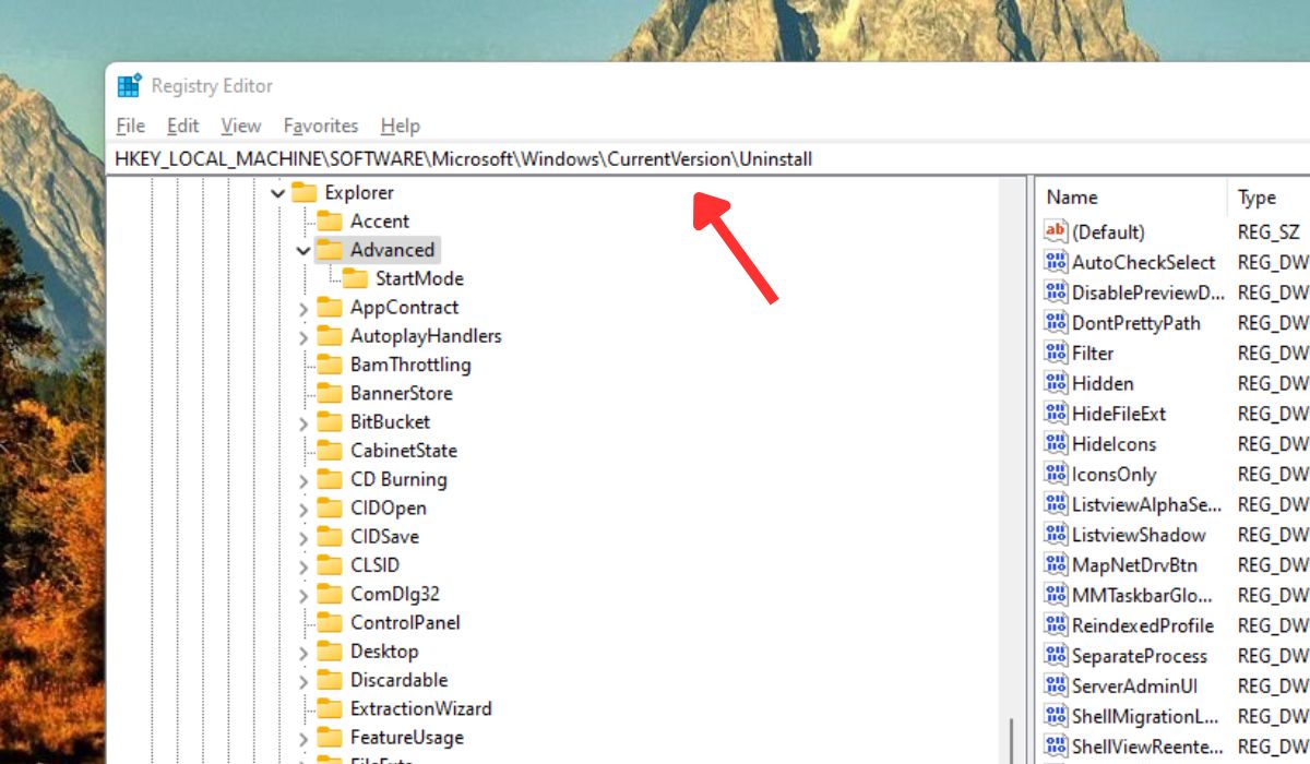 Navigating to location via Registry Editor.