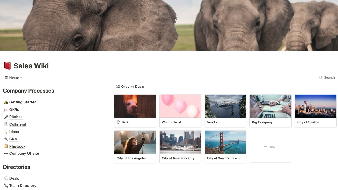 Notion Sales Wiki template main page