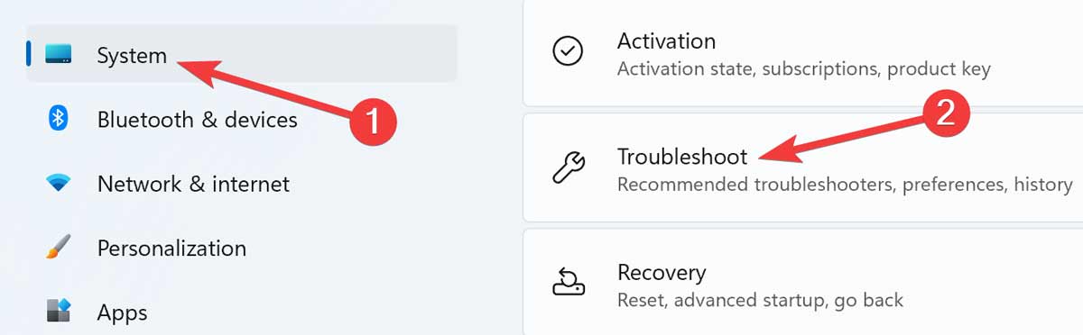 Opening The Troubleshoot Settings On Windows