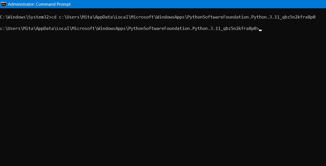 Change directory in command prompt according to Python subfolder location. 