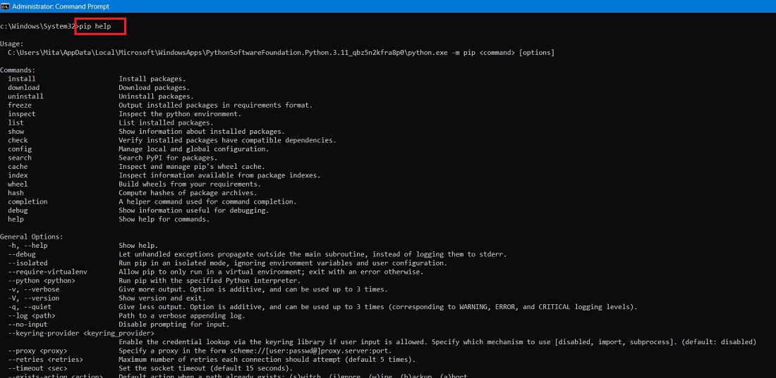 Run PIP commands in any folder path. 