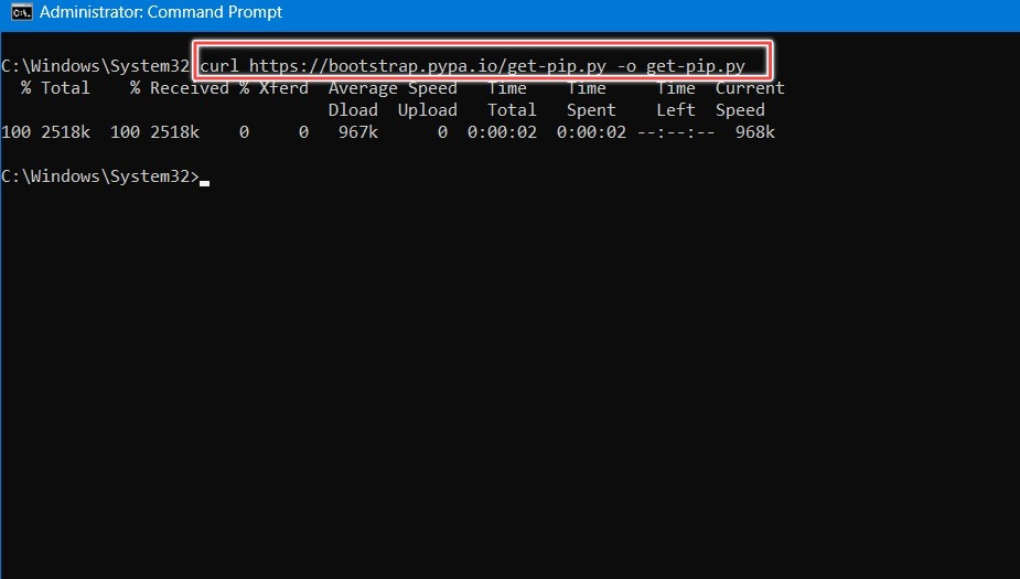 Download "Get-Pip.py" in command prompt. 