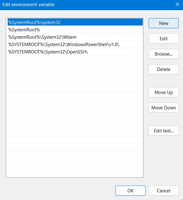 Click "New" to edit environment variables. 