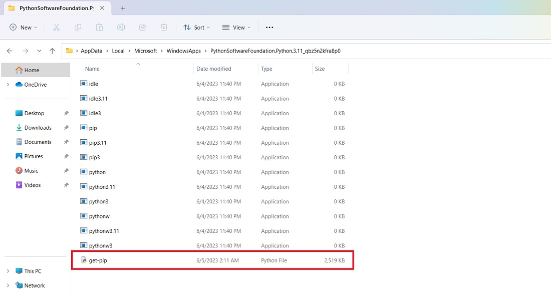 Saving Get-Pip file in Python's folder. 