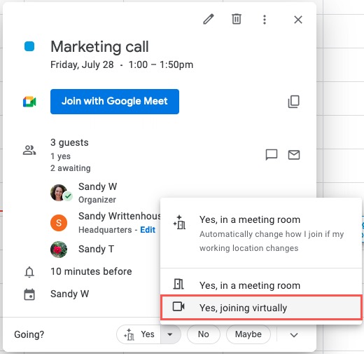 Joining Virtually in an event popup