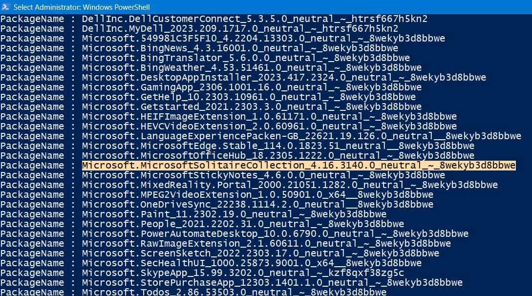 Entire program name copied under DISM command in Powershell. 
