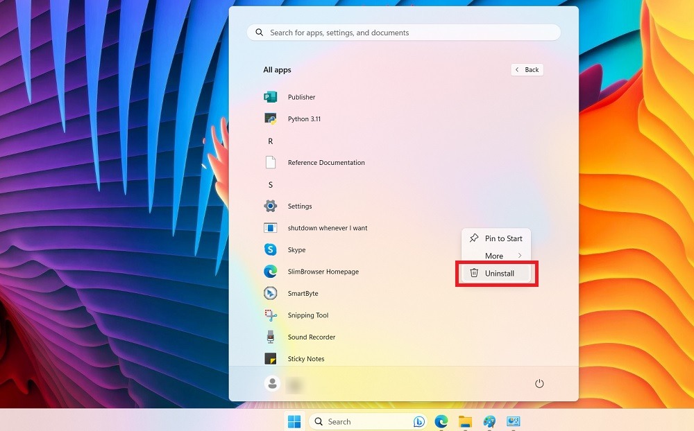 Uninstall Start menu programs from "All Apps" by clicking uninstall.  
