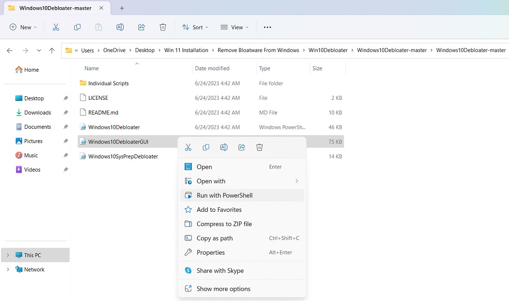 Run Windows10debloater from Powershell. 