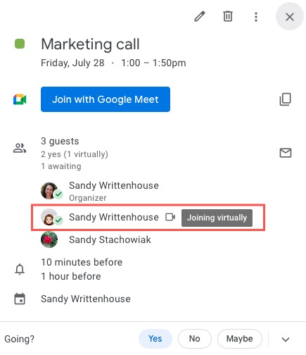 Response showing Joining Virtually