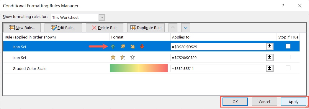 Rules Manager edited rule and OK and Apply buttons