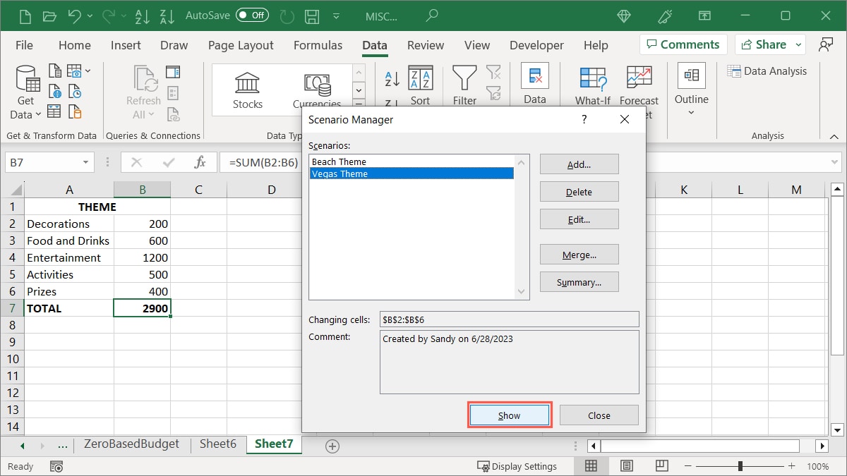 Scenario Manager Show Button