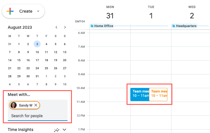 Searched For People in Google Calendar