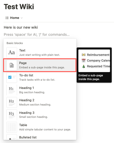 Page in the drop-down list