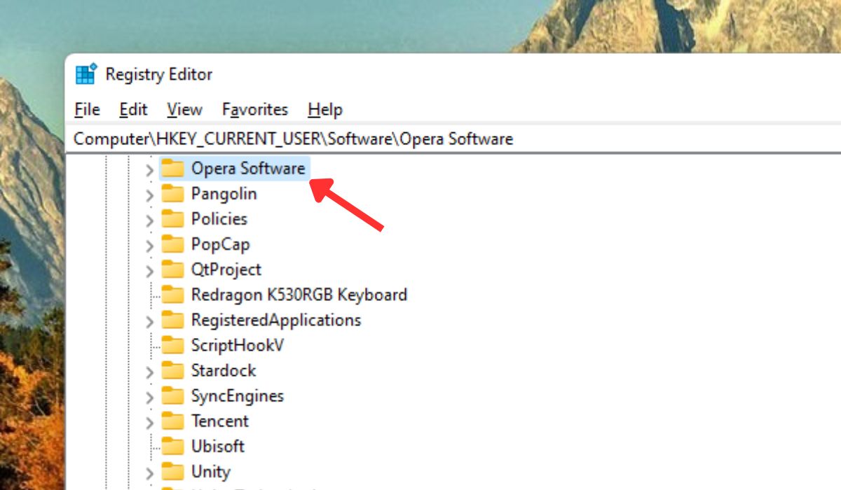 Selecting key associated with installed program via Registry Editor. 