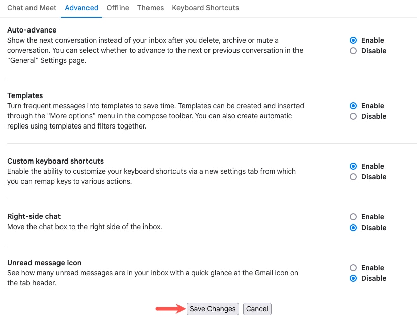 Save Changes in the Gmail settings