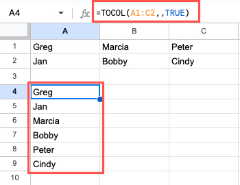 TOCOL function with the scan argument