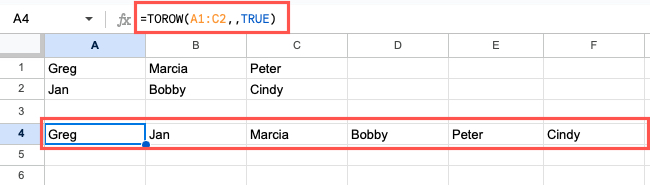 TOROW function with the scan argument