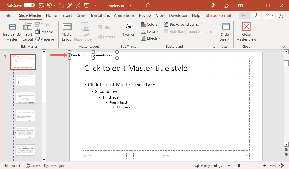 Text box edited in PowerPoint