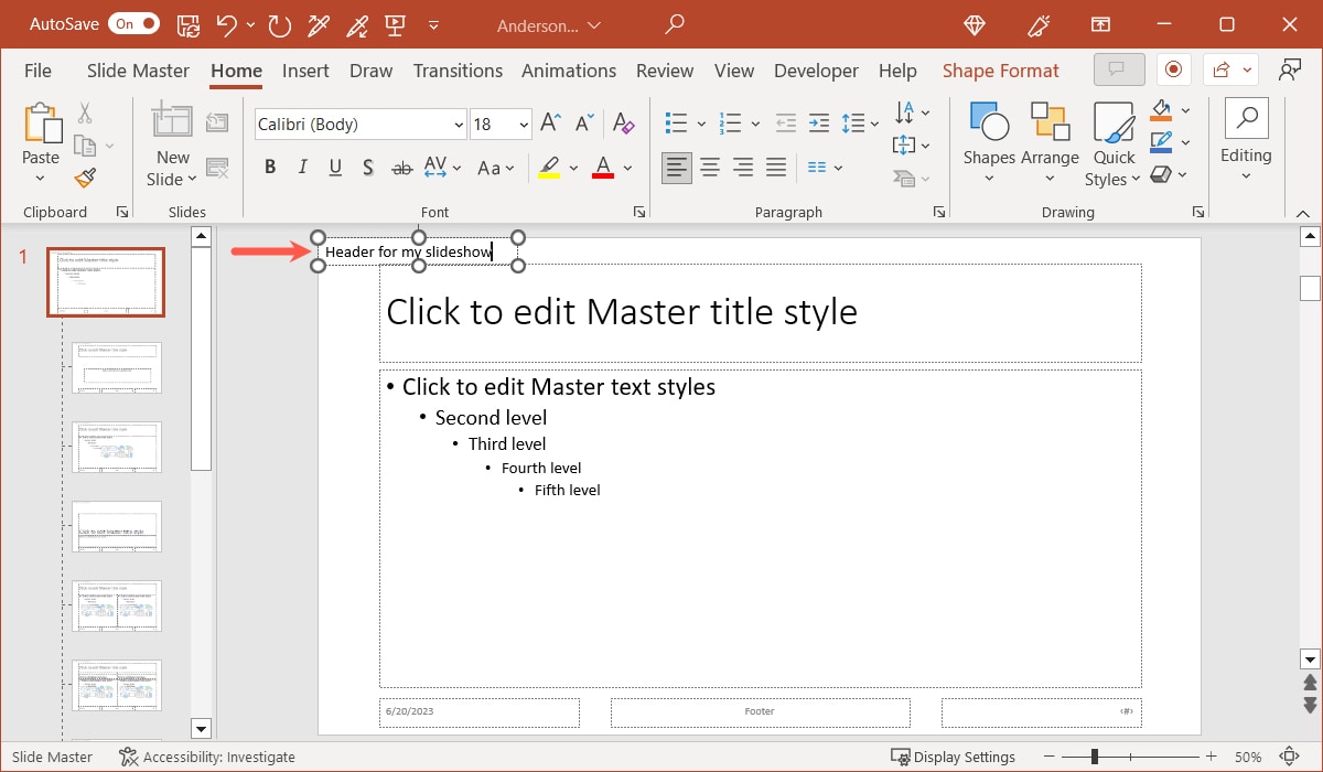 Text box header in PowerPoint