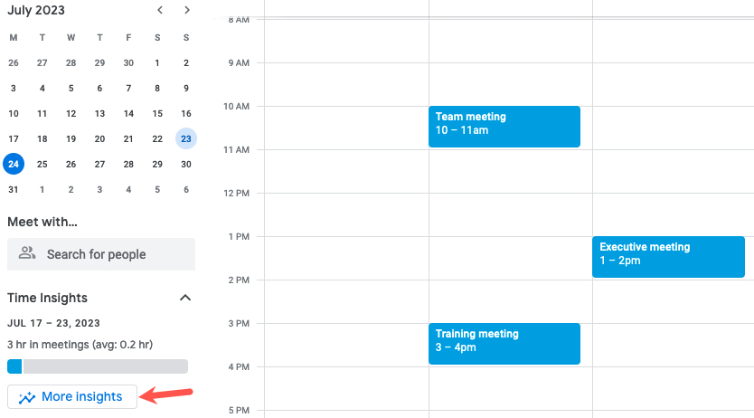 Time Insights More Insights link