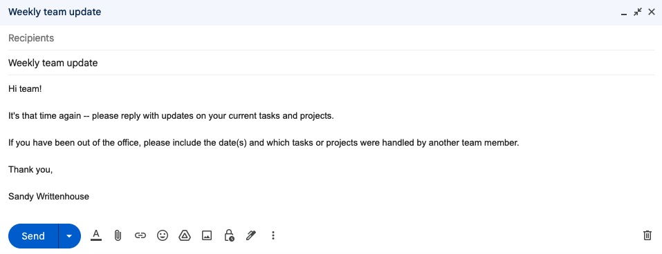 Template inserted in Gmail