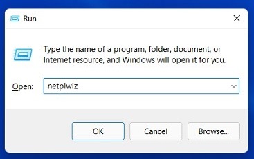 Typing "netplwiz" command in Run window.