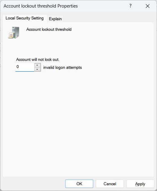 Editing the "Account lockout threshold" policy.