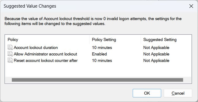 Suggested value changes for policy view.