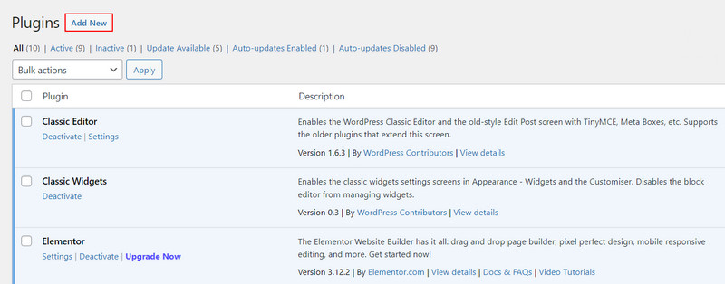 Adding a new plugin in WordPress
