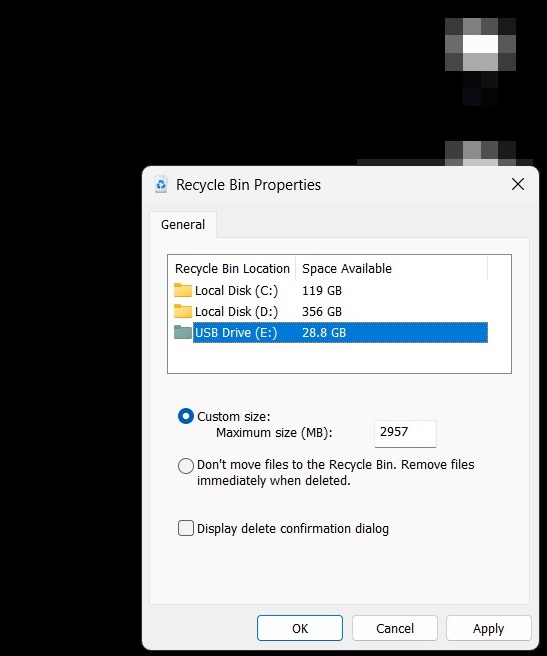 Setting space limit in Recycle Bin. 