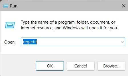 Typing "regedit" in Run window. 