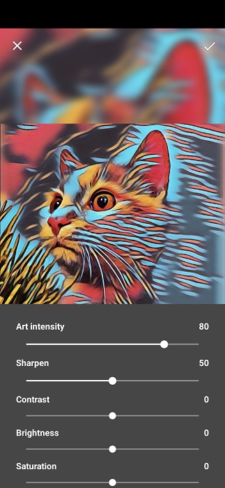 Editing options in DeepArtEffects app for Android. 
