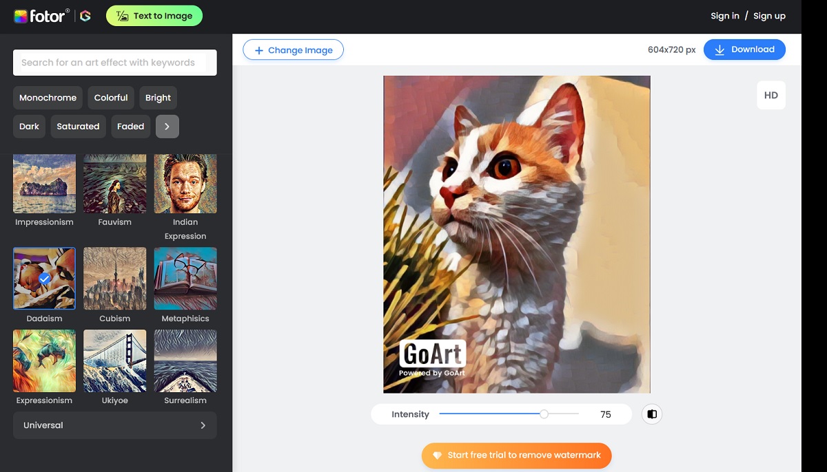 Result generated in GoArt by Fotor Web version. 