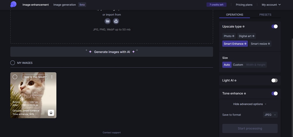 Result generated in LetsEnhance web tool. 