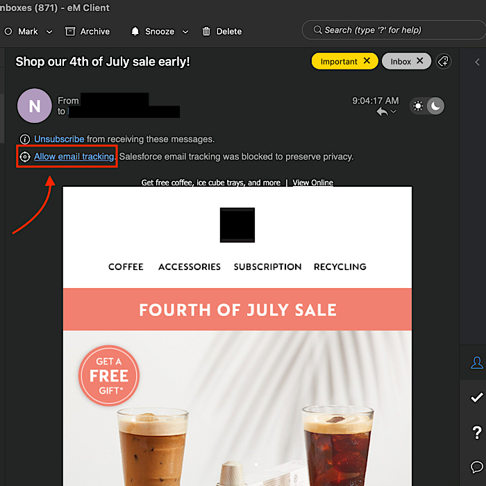 Allow Tracking Emclient