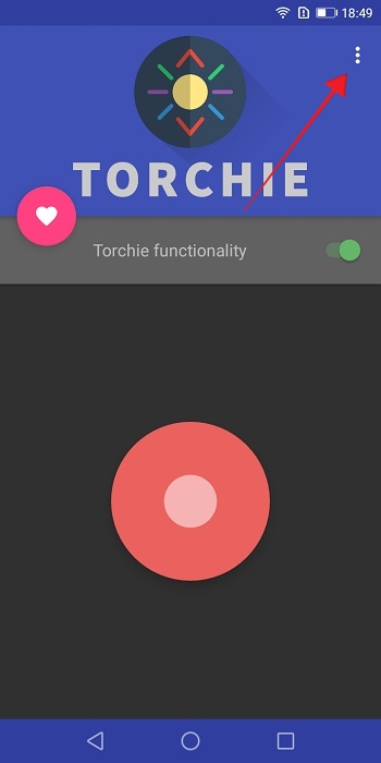 Pressing on three dots in Torchie app.