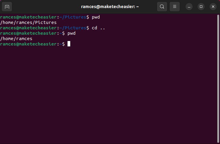 A terminal showing the directory movement using the double dot operator.