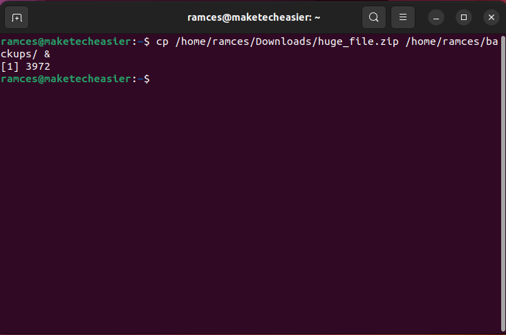 A terminal showing a program running the background.