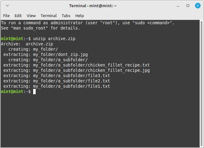 Basic Linux Unzip Command