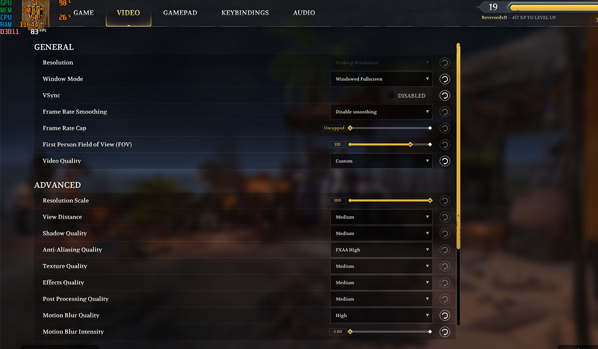Manually adjusting graphic settings from within the game. 
