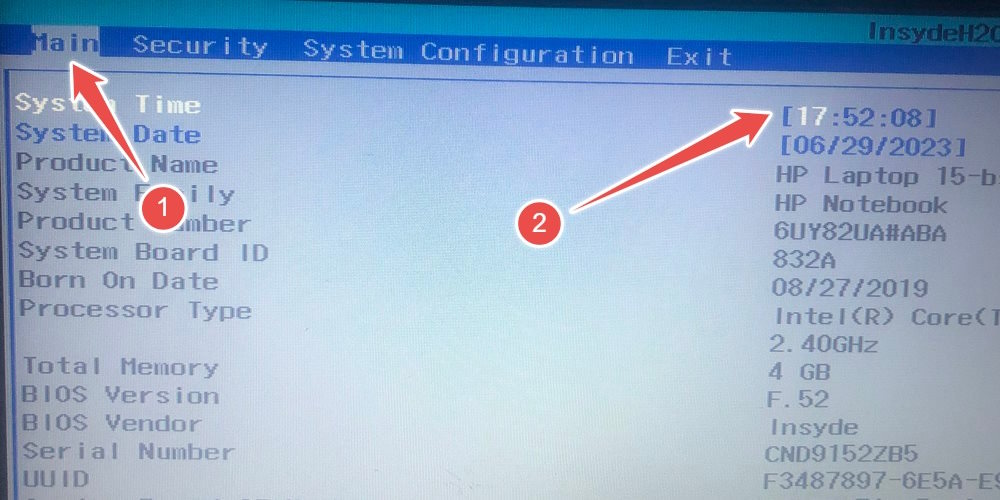 Changing system time from BIOS. 