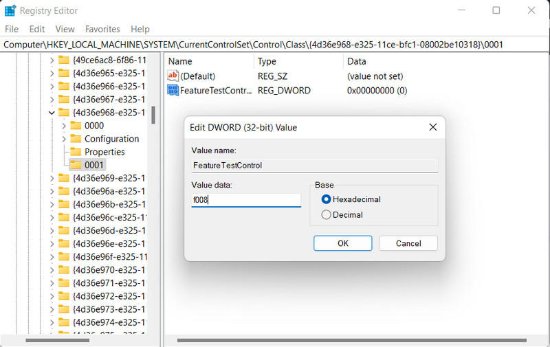 Changing the value of "Featuretestcontrol" key in Registry Editor.