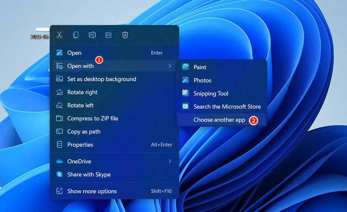 Clicking on "Choose another app" option from context menu.
