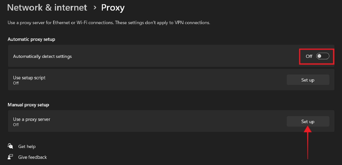 Toggling off "Aromatically detect settings" in Proxy under Settings. 
