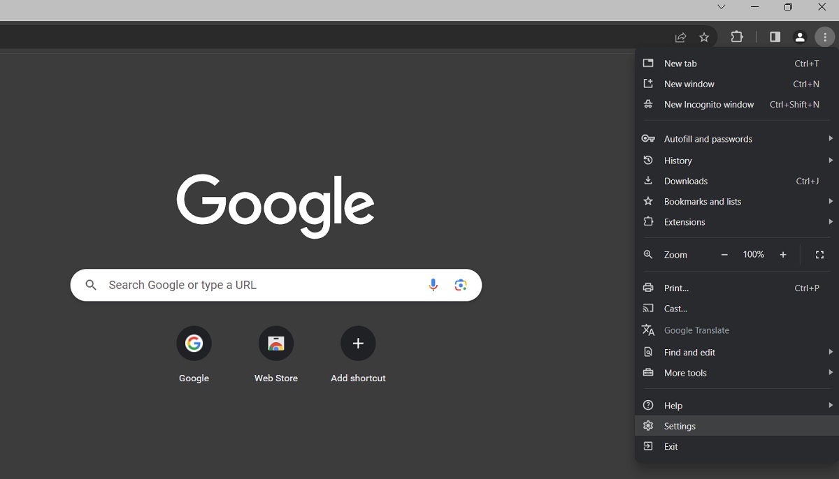 Accessing "Settings" in Chrome. 