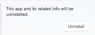 Pop-up confirmation to uninstall app in Windows Settings.