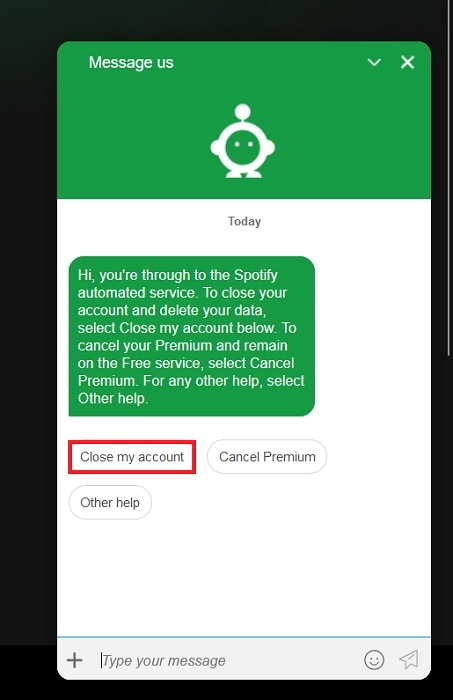 Delete Spotify Account Chat Close Account